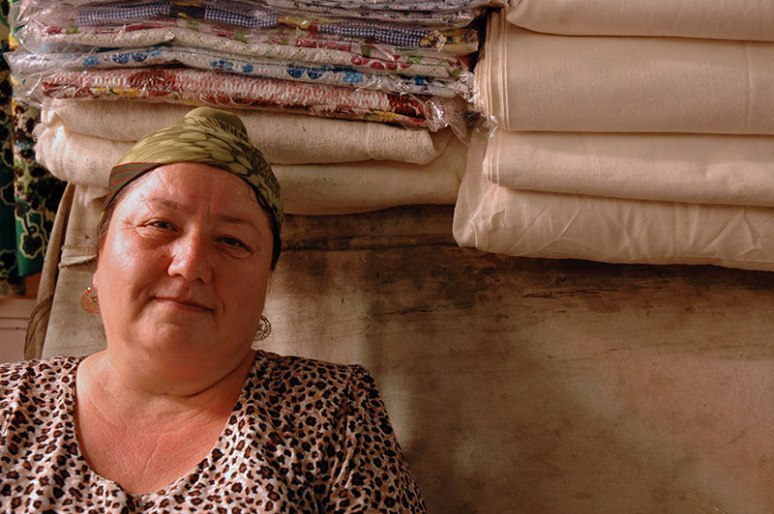 Uzbek Clothseller, Khujand, Sughd Region, Tajikistan